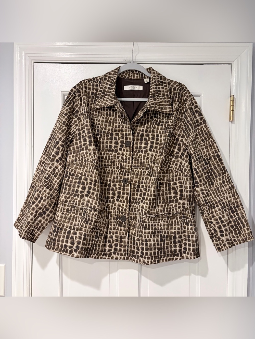 Liz Claiborne Croc Print Jacket Blazer Brown Tan 2X Plus Size
